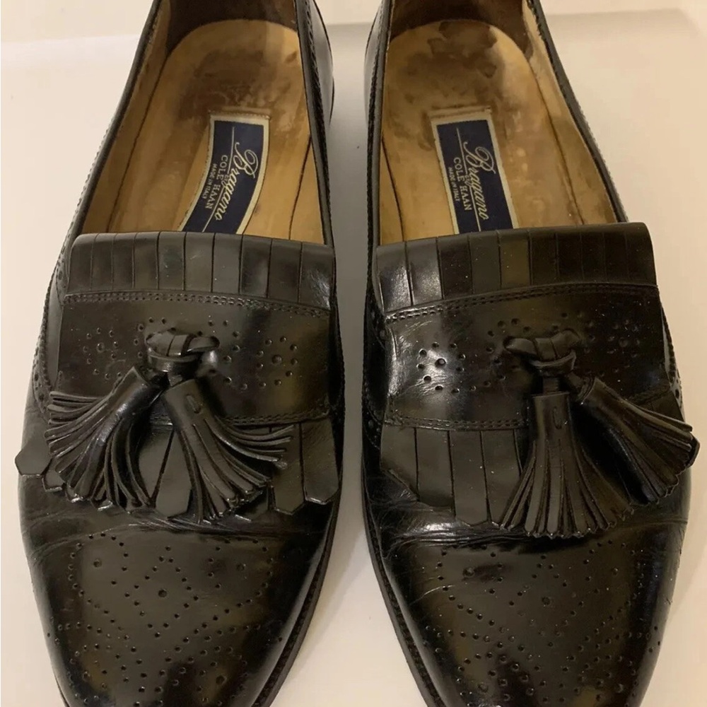 Cole Haan mens sz 9D Black Leather Tassel‎ Loafers kiltie Made in Italy BRAGANO